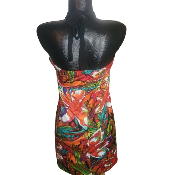 Colorful Floral Halter Dress Sz. L - Picture 6 of 7